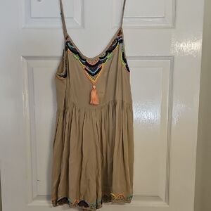 Beige Embroidered Jumpsuit